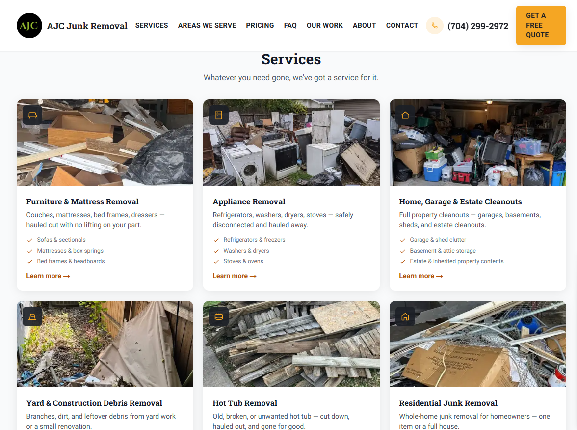 Captura del sitio web de AJC Junk Removal