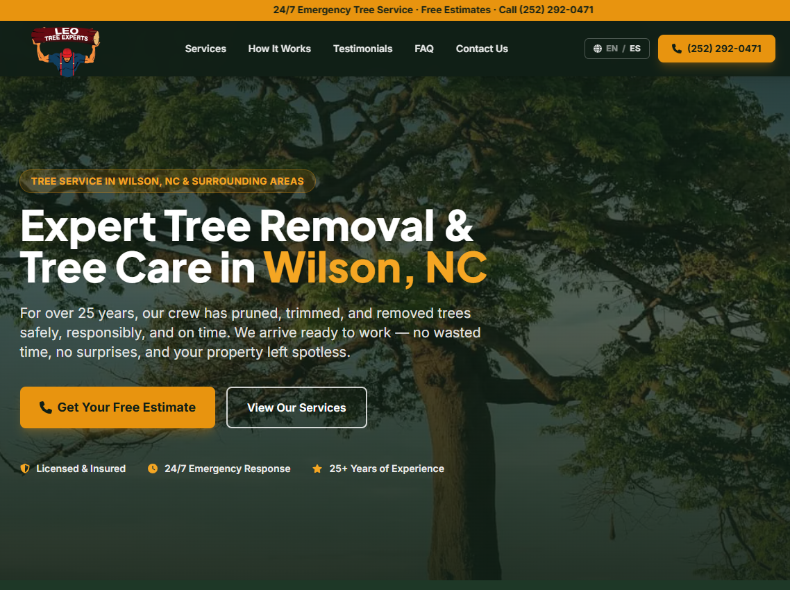 Captura del sitio web de Leo Tree Experts