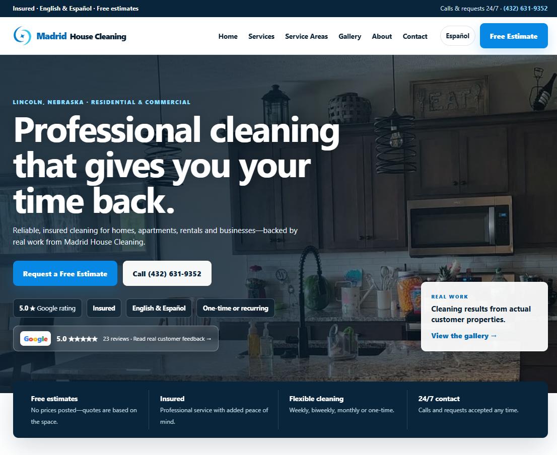 Captura del sitio web de Madrid House Cleaning