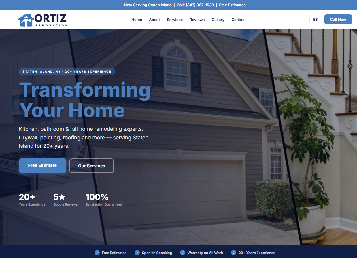 Captura del sitio web de Ortiz Renovation