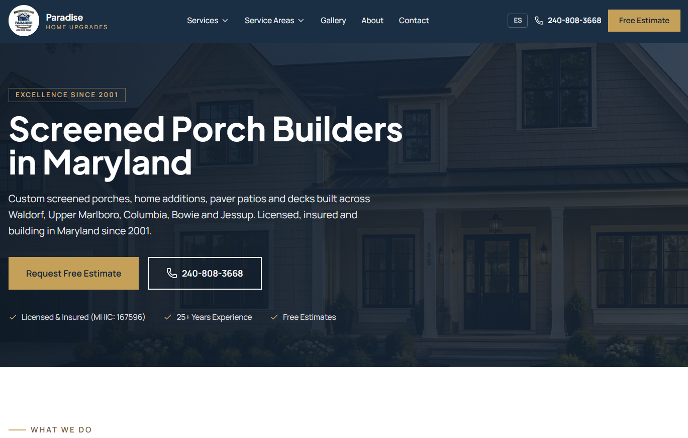 Captura del sitio web de Paradise Home Upgrades