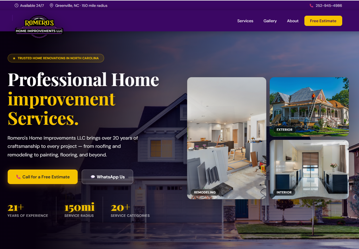 Captura del sitio web de Romero’s Home Improvements