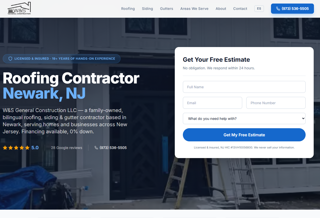 Captura del sitio web de W&S General Construction